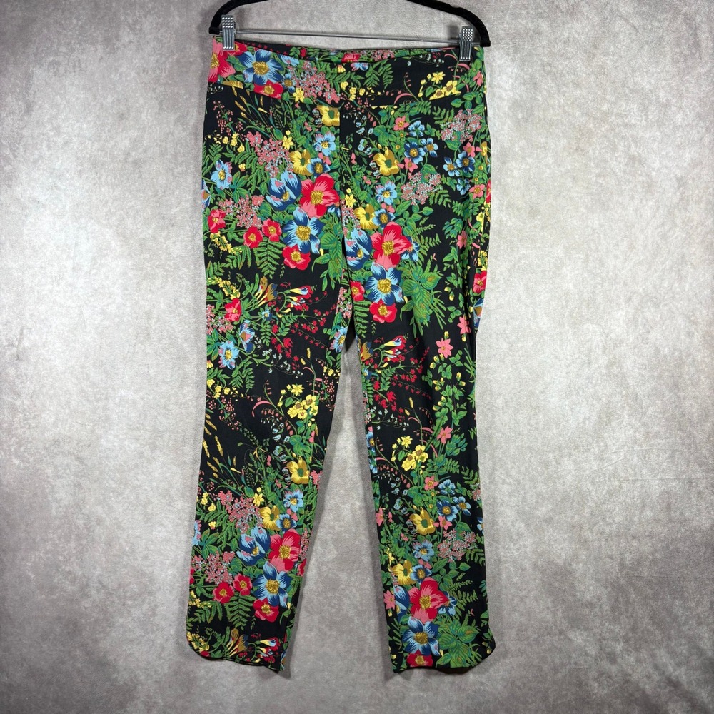 Soft Surroundings Pants Womens M Black Floral Pull On Straight Leg Artsy Travel